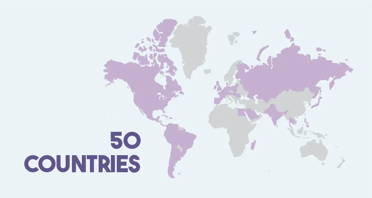 Map with the 50 countries