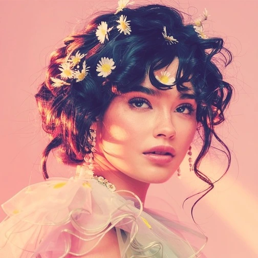 A woman with daisies in her hair